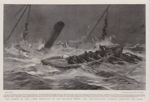 Le naufrage du paquebot Mohegan sur les rochers de Manacle, le canot de sauvetage de Porthoustock sauvant l